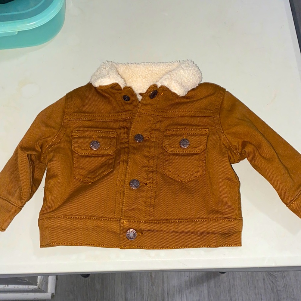 Baby gap denim jacket with fur on collar and inside